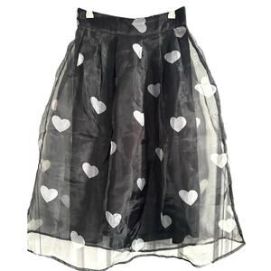 Sheer Chiffon Overlay Heart A-Line Skirt Hearts Black White Fairy Whimsical - M